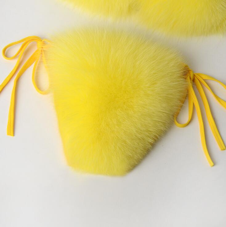 Sexy Fur Underwear Bikini Swimsuit color Purse Women Fox Wholesale Slides Real Furry Slippers