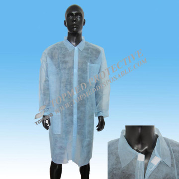 Disposable Nonwoven PP Lab Coat Medical Clothes, Dust Coat with Elastic Cuff