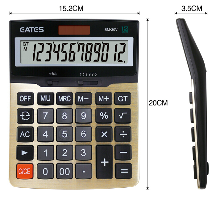 Top Selling 12 Digits Solar Power Desktop Calculator Aluminium Plate Big Keys Design Convenient Office Calculator