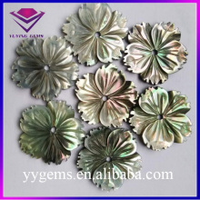 Natural 20MM Black Shell MOP Mother of Pearl Carving Flower Gemstone for Jewelry Making