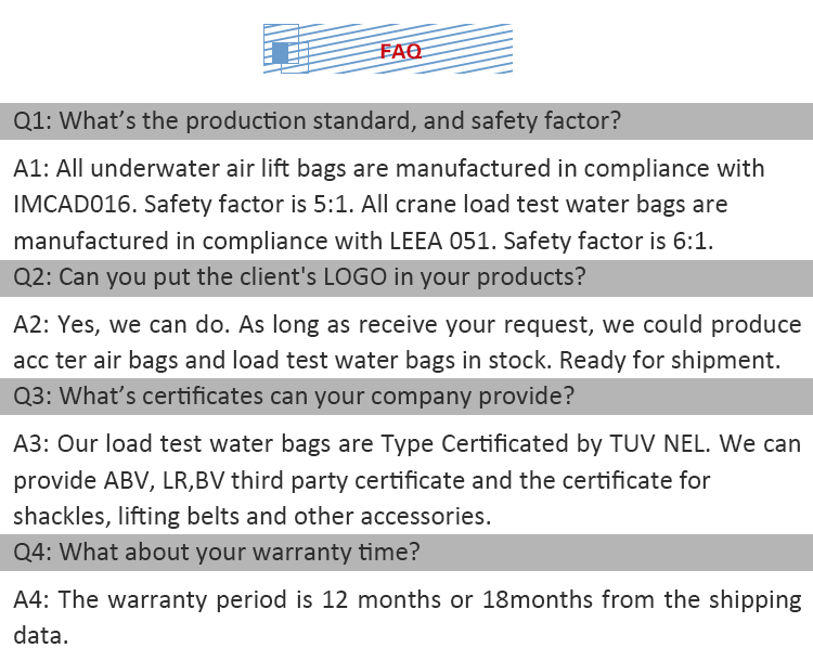 Marine proof Lifeting test weight bags Crane Davit Load Testing Water Bags