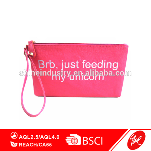 Fashion High Quality Pink Color PU Material Clutch Bag Hand Bag