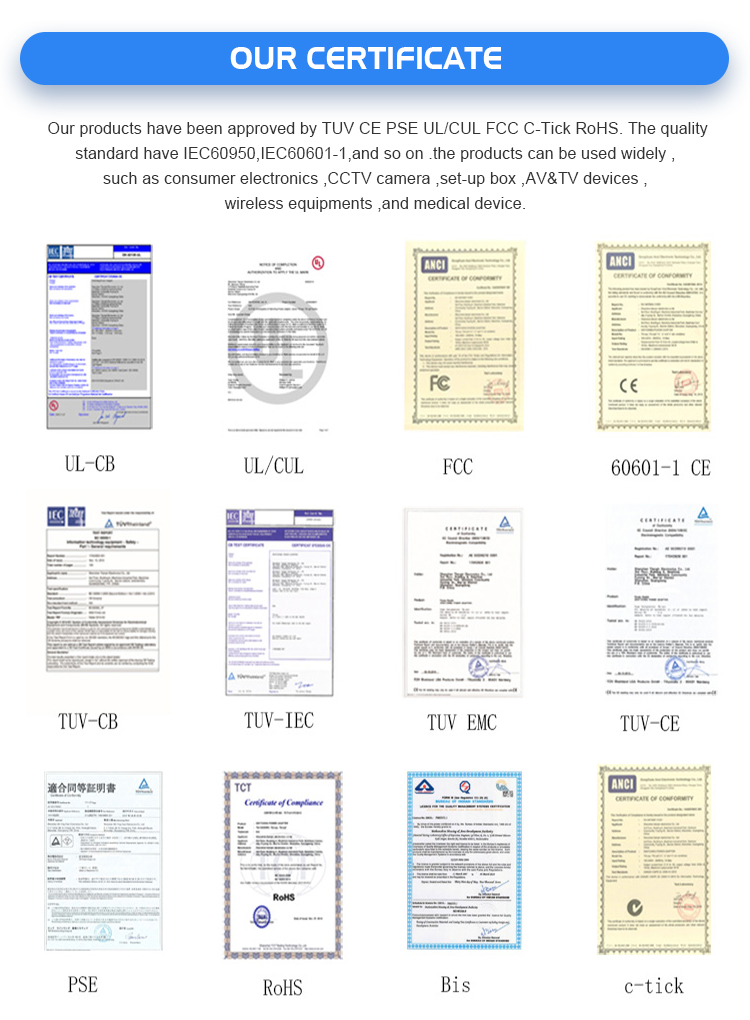 wall adapter 220v output 3.7v adapter with UL/CUL TUV CE FCC PSE ROHS CB SAA C-tick BIS level VI,2years warranty