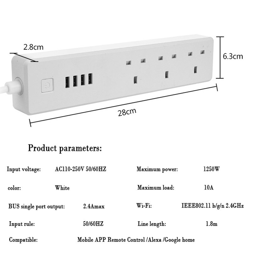 4 Outlet 4 Charging Port Extension Cord Power Strip Wifi Power Strip Smart Power Strip With USB