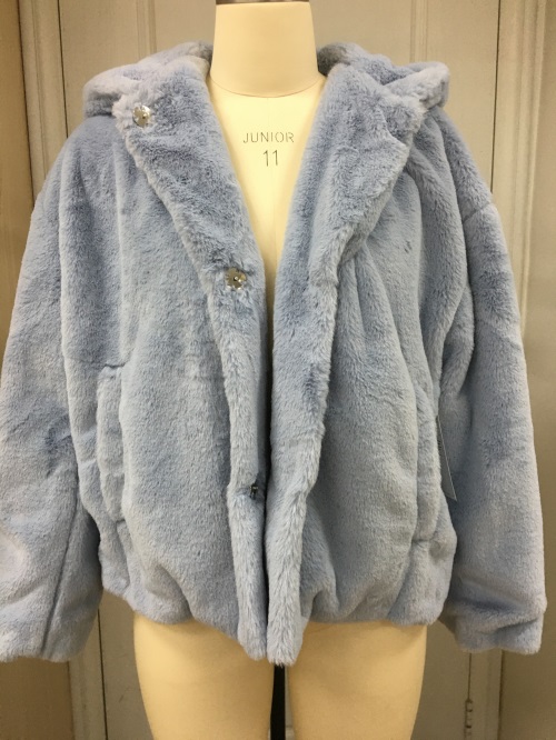 Plush Blue Hooded Fur Jacket