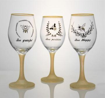 glitter glass personalised wine glass goblet bee design