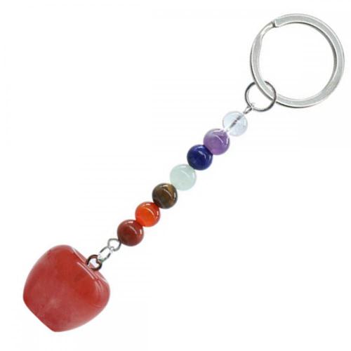 Cherry Quartz 20MM Gemstone Apple Pendant Keychain with 7 Chakra Chain