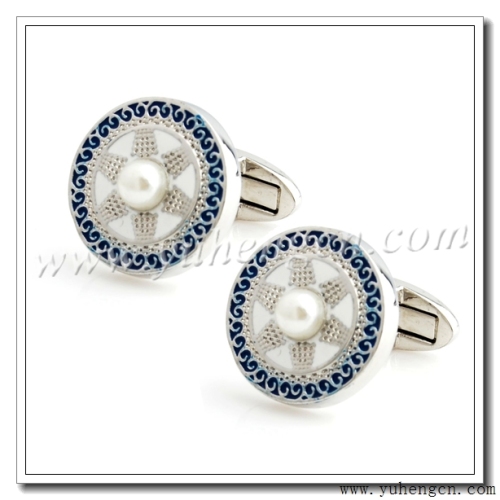 Exquisite Enamel Pearl Cufflinks,Jewelry