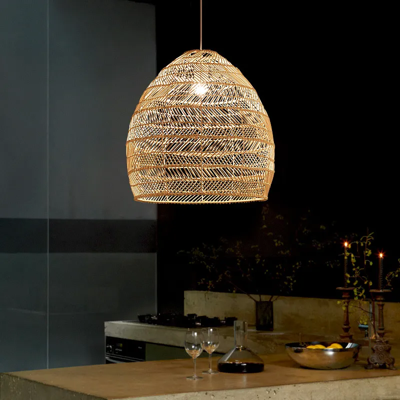 Stylish Japanese Rattan Ceiling Light with Sturdy Black Frame