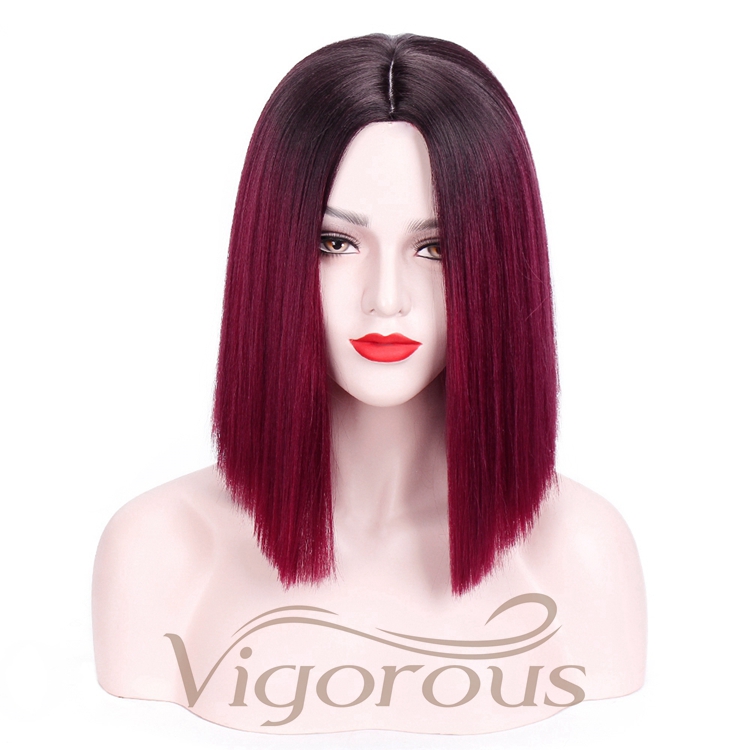 High Quality For Women High Temperature Women Bob Cosplay Colorful Red Ombre Hair Heat Resistant Straight Synthetic Wigs