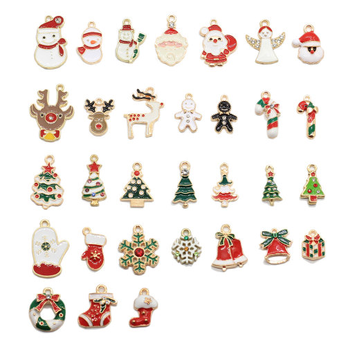 Kawaii Alloy Enamel Christmas Ornament Charms Artificial Xmas Craft Snowman TSnowflake Tree DIY Jewelry Accessories