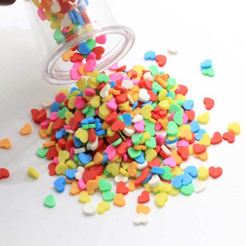 Venta al por mayor Mini Mix Colors Heart Soft Polymer Clay Rebanadas 5mm 500g / Bag Kawaii Phone Case Rellenos Nail Sticker Bead