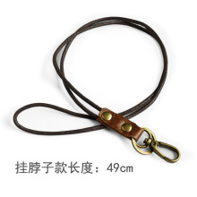 Genuine Leather Neck ID Badge Cotton Keychain Lanyard