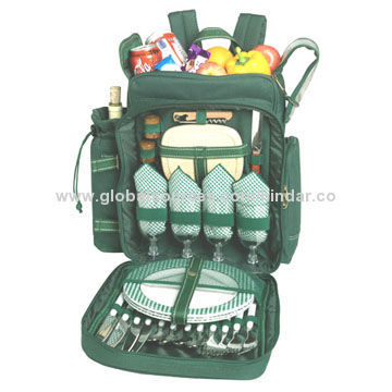 Picnic Rucksack, Polyester, Used as Picnic Backpack or Knapsack with 4-person Picnic Set
