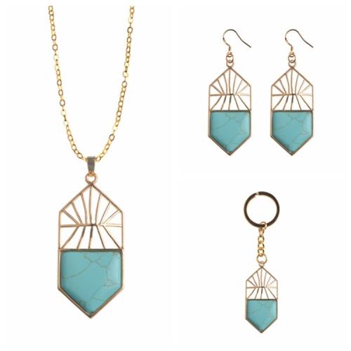 Natural crystal pendant fashion women's pentagonal shield Necklace key chain Earring Jewelry