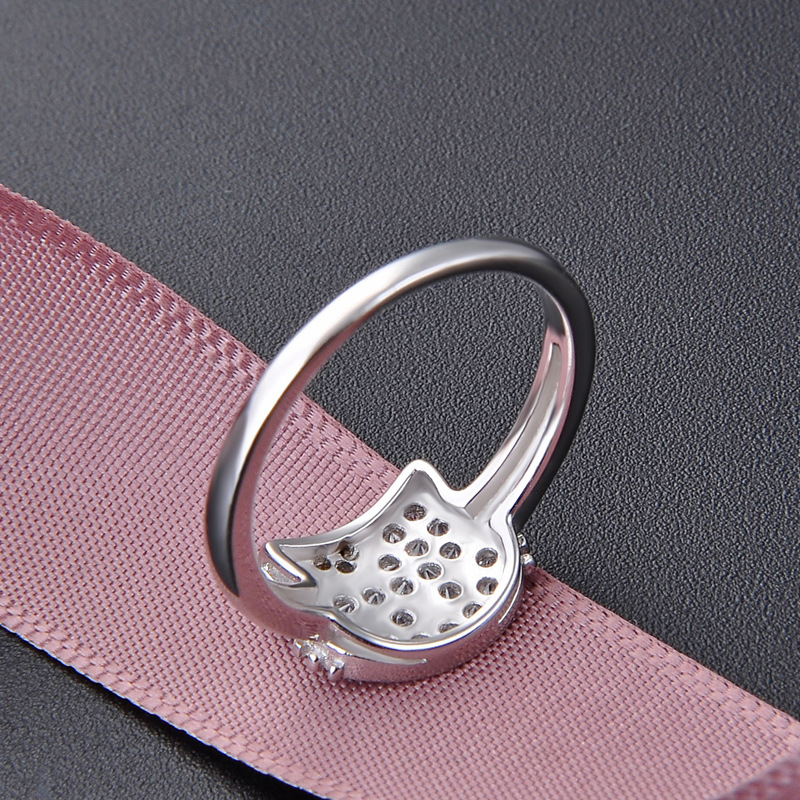 Korean cartoon creative s925 sterling silver cubic zirconia ring for kids,cute cat baby birthday gift wholesale