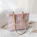 Sac fourre-tout en PVC transparent Patch de broderie Sac à main Fleurs