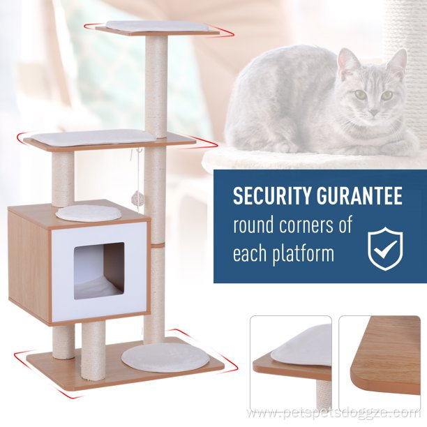 Modern Cat Tree Scratching Post With Cube Cave