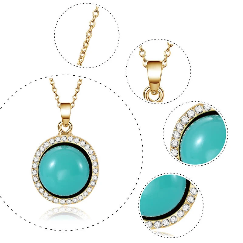 Fashion Jewelry Set Turquoise Pendant Necklace Earrings