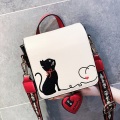 Borsa da donna Borsa a tracolla con ricamo gatto carino in pelle