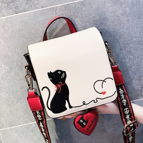 Damen Tasche Nette Katze Stickerei Umhängetasche Leder