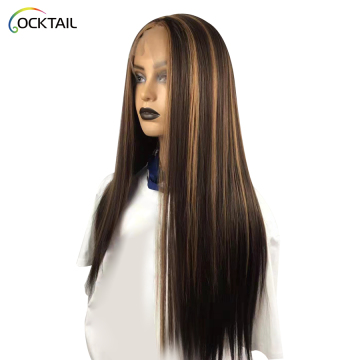 synthetic hair wigs highlights, bright color rainbow lace front wig