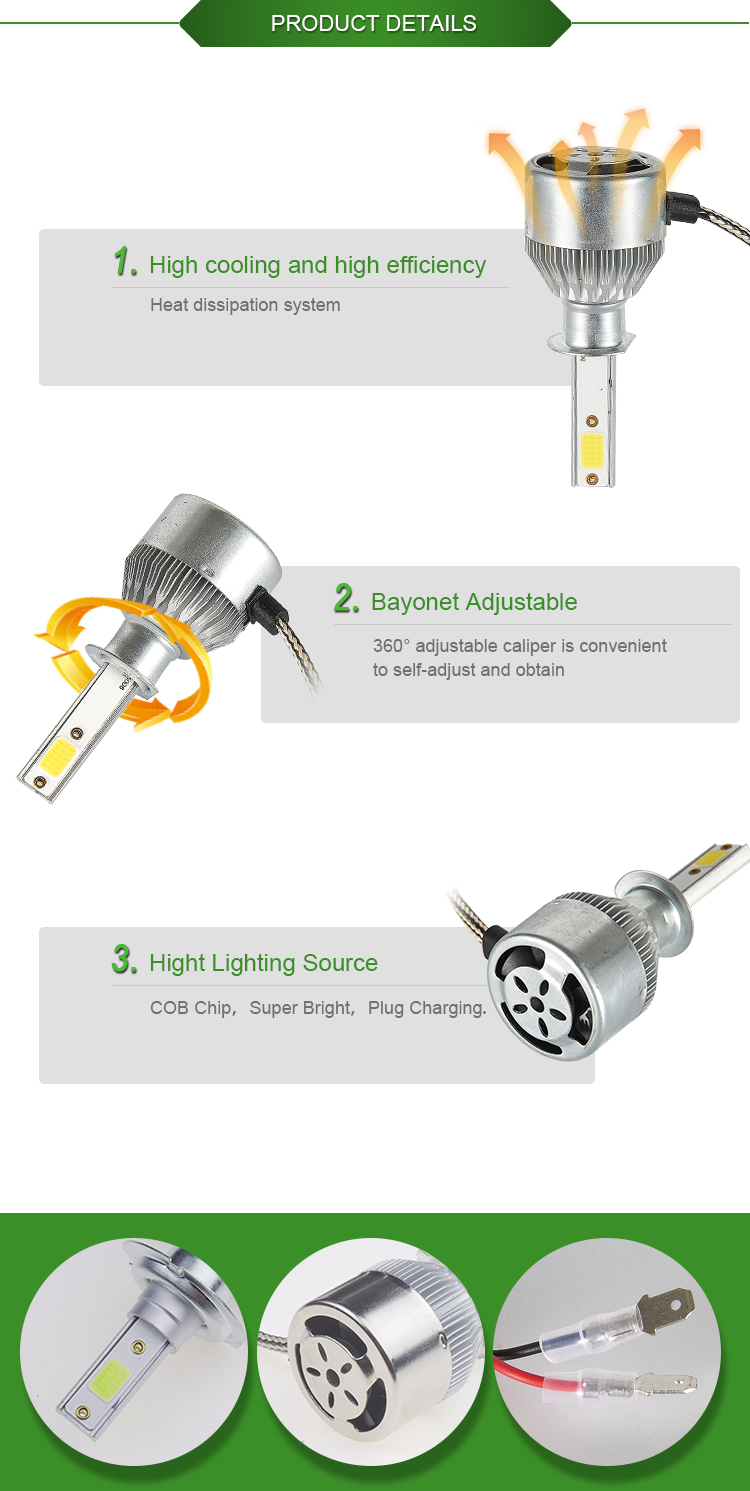 18W High quality 400LM COB 12-24V H1 led h4 headlight