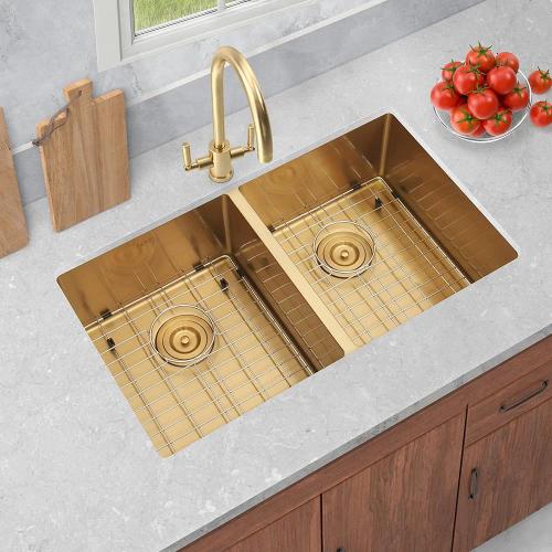 30" under counter double bowl wash kitchen sink