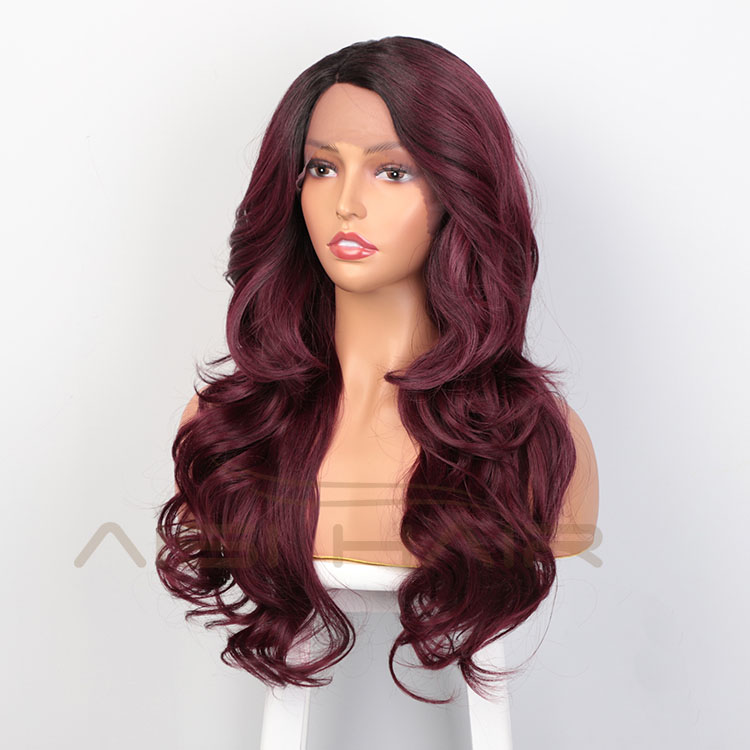 Aisi Hair New Design Long Wavy Ombre Red Wig Body Wave Swiss Lace Wig Cosplay Synthetic Lace Frontal Hair Wigs For Black Women