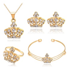 Sparkling Diamond Set: Crown Necklace, Earrings, Ring, and Bracelet