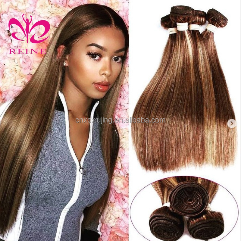 REINE Highlight Bundles With Closure Brazilian Body Wave Bundles With Closure Brown Remy Human Hair Bundles With Closure