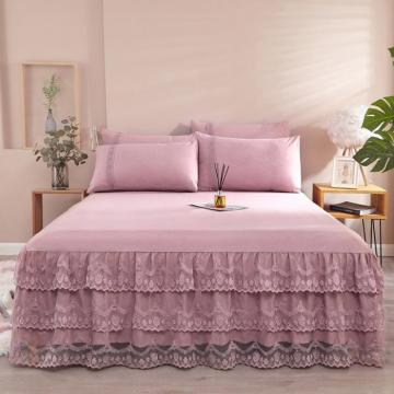 Three layers lace edge bed skirt