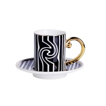 Modern Black and White Cup Set - 12pc Coffee Cup and Saucer Gift Set