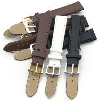 Leather Watch Band 12/14/16/18/20/22 mm Black Brown White Wrist Band Straps Silver Gold Buckle Watchbands