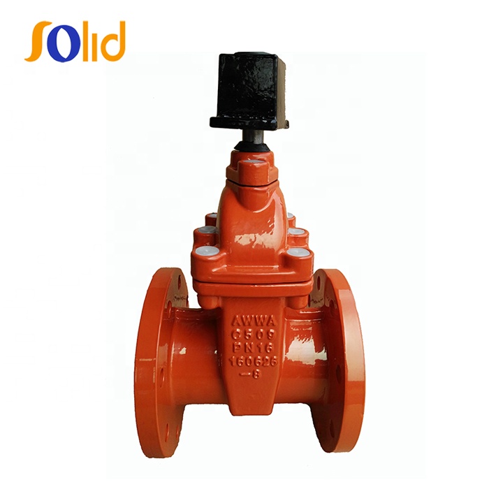 Red Color AWWA C509 Ductile Iron Flanged Ends NRS Resilient Seated Sluice Gate Valve Price