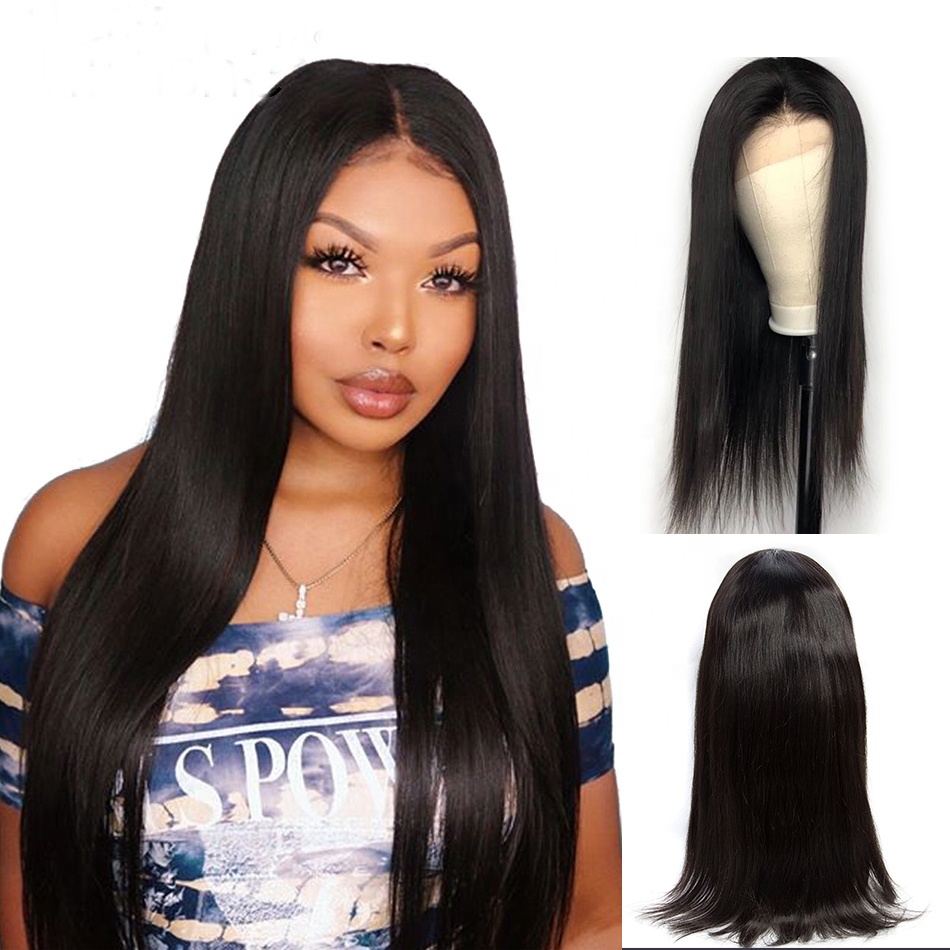 Natural Color Long Swiss Lace Straight Hair Wig For Black Women 100% Raw Indian Human Hair Lace Front Wig