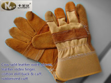 Cow Split Leather Work Gloves with Leather Index Finger