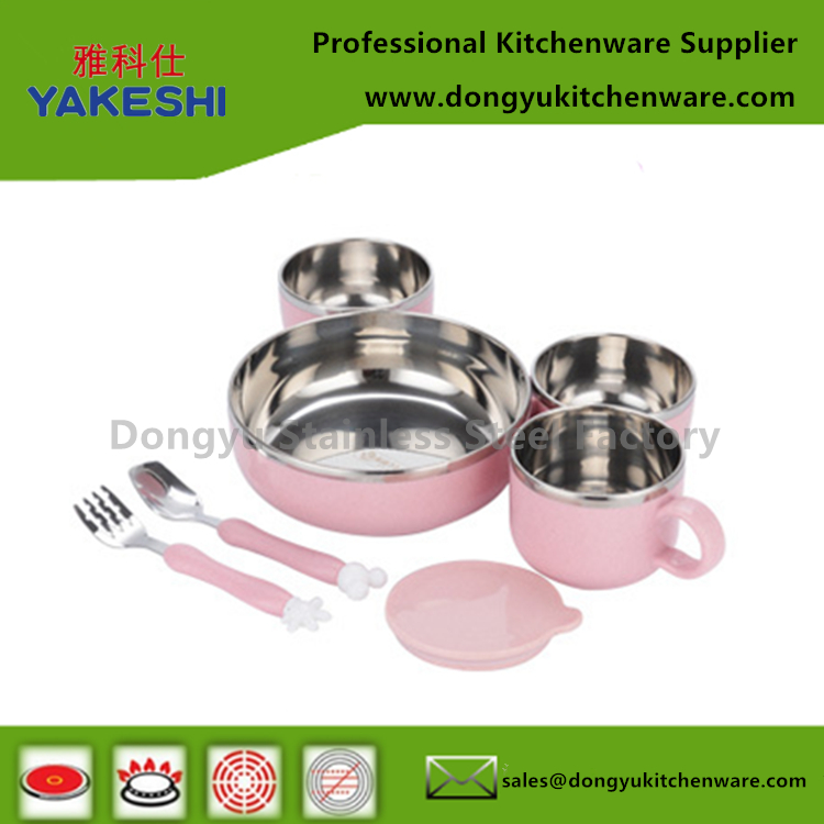 4pcs 304 Stainless Steel Children Food Bowl Set With Cup Spoon Knife