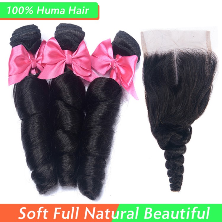 Usexy Top Quality 100% Human Hair Bundles Loose Wave Raw Malaysian Hair Bundles With Closure