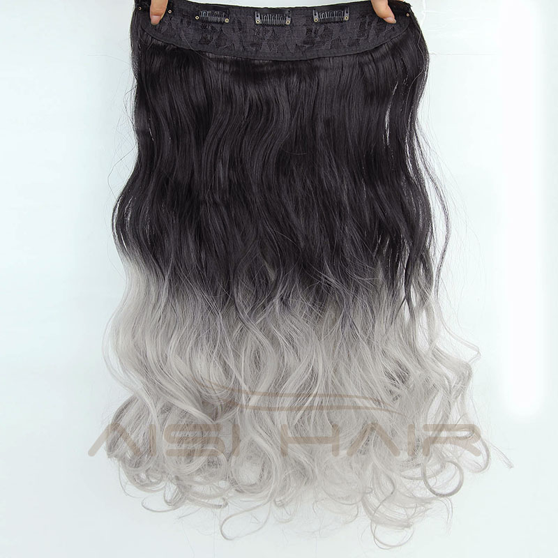 Aisi Hair Long Wavy 5 Clips In Hair Extensions Heat Resistant Synthetic Ombre Grey Hairpieces For African Women