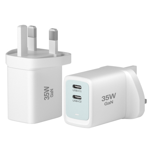 35 W 2 PD Foldable plug and multi-color bottom box fast charger for mobile device.