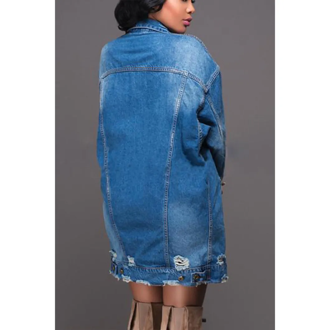 Superstarer Autumn New Fashion Hole Loose Student Long-Sleeved Plus Size 3XL Denim Jacket