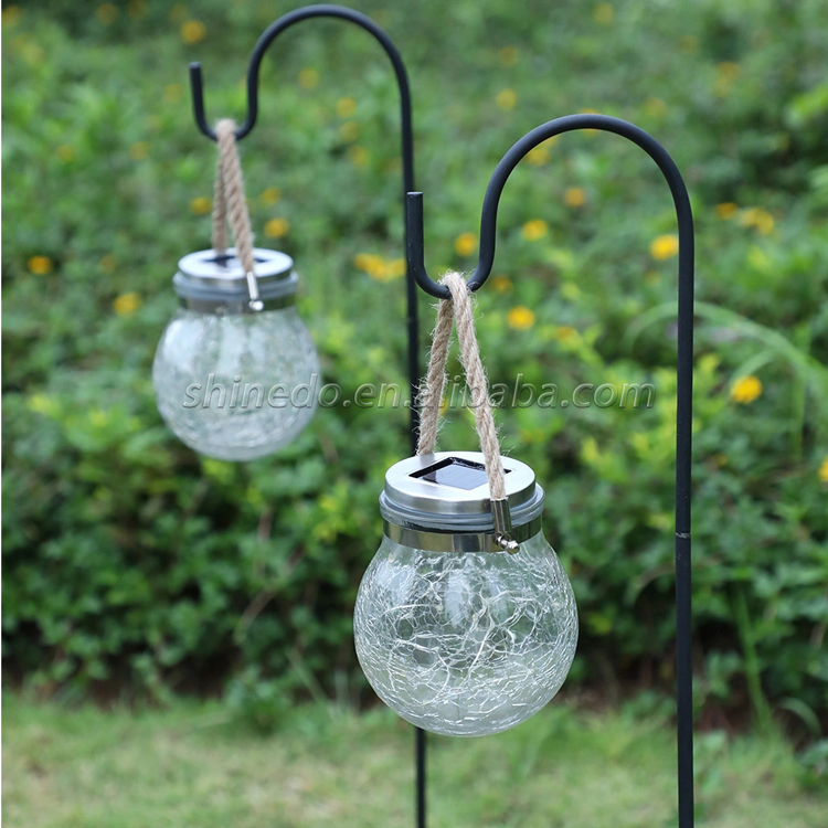 Garden Night Solar Holiday Decoration Ball-Shaped Crackle Glass Table Lamp