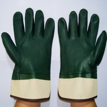 Guantes con acabado de arena verde con Jersey Liner