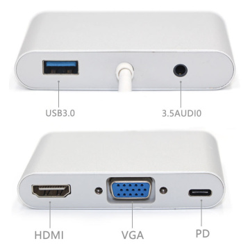 HDMI + VGA + PD + AUDIO가있는 5 In 1 HUB C 3.0