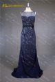 LN147 Deslumbrante sem mangas elegante elegante azul marinho venda frisado vestido de noite brasileiro