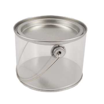 packing tin lid clear plastic round pvc paint can with handle