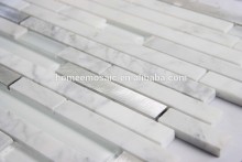 Random strip aluminium mix glass stone mosaic tile for house wall tile design