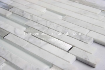 Random strip aluminium mix glass stone mosaic tile for house wall tile design