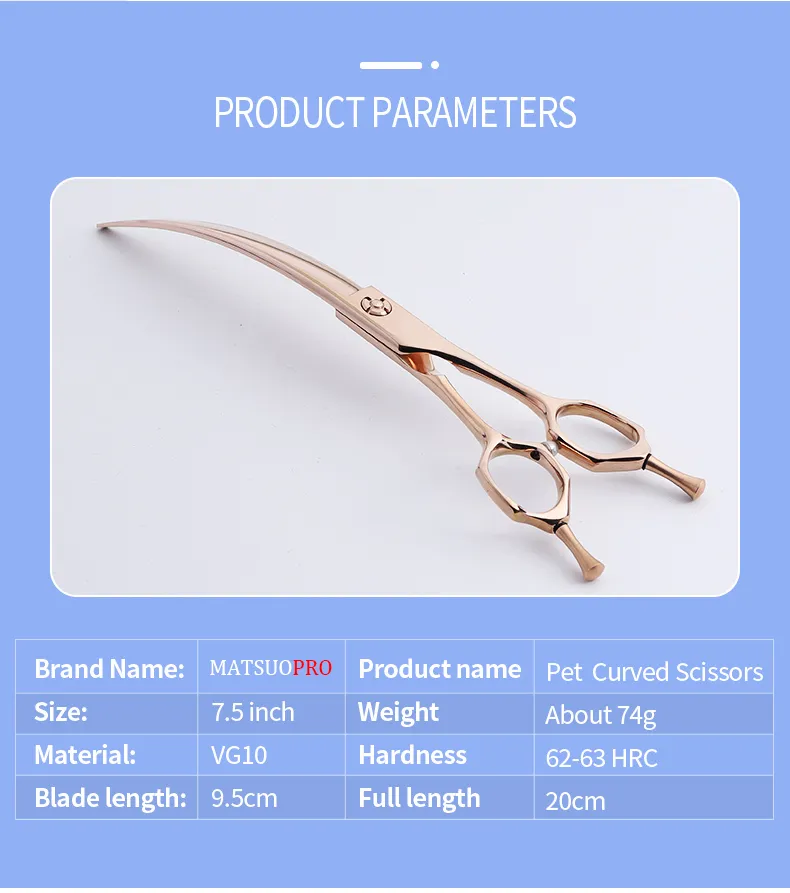7.5inch Japanese Vg10 Steel Rose Gold Pet Hair Scissor Master Craftsmen Handmade Dog Grooming Scissors